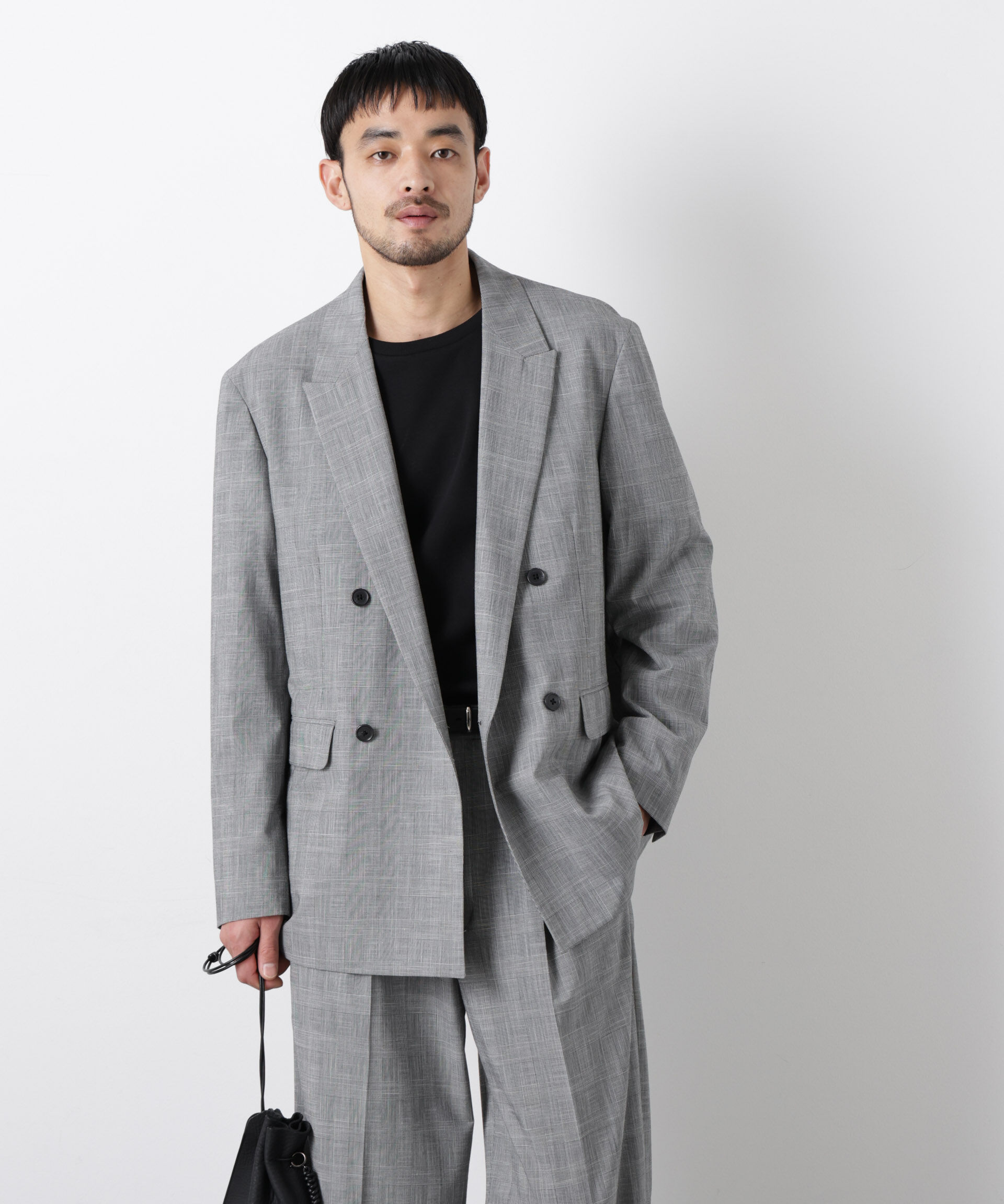 nano･universe「グレンチェックダブルブレストジャケット（セットアップ可）」|テーラードジャケット|