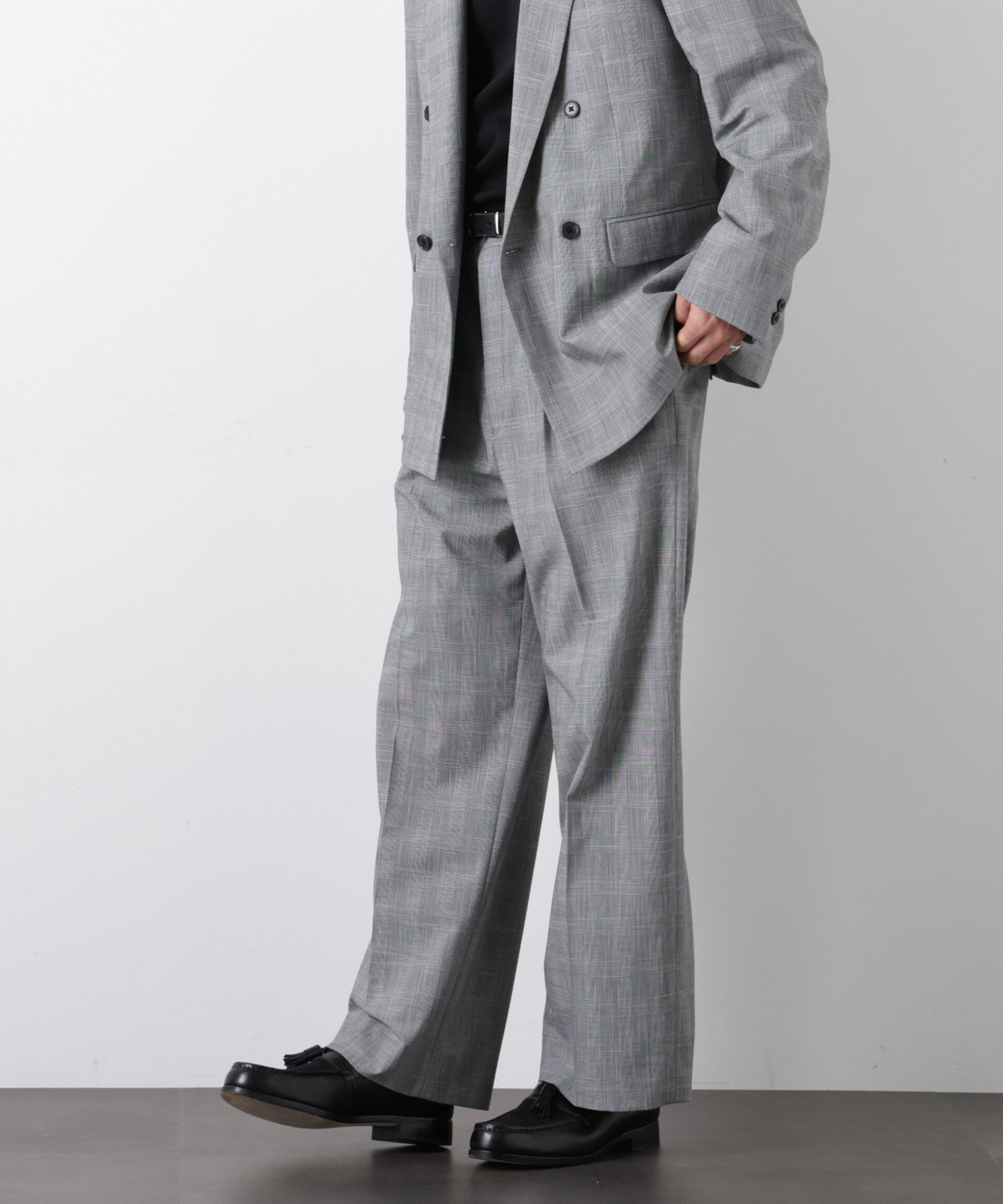 nano･universe「グレンチェックストレートパンツ（セットアップ可）」|チノ|