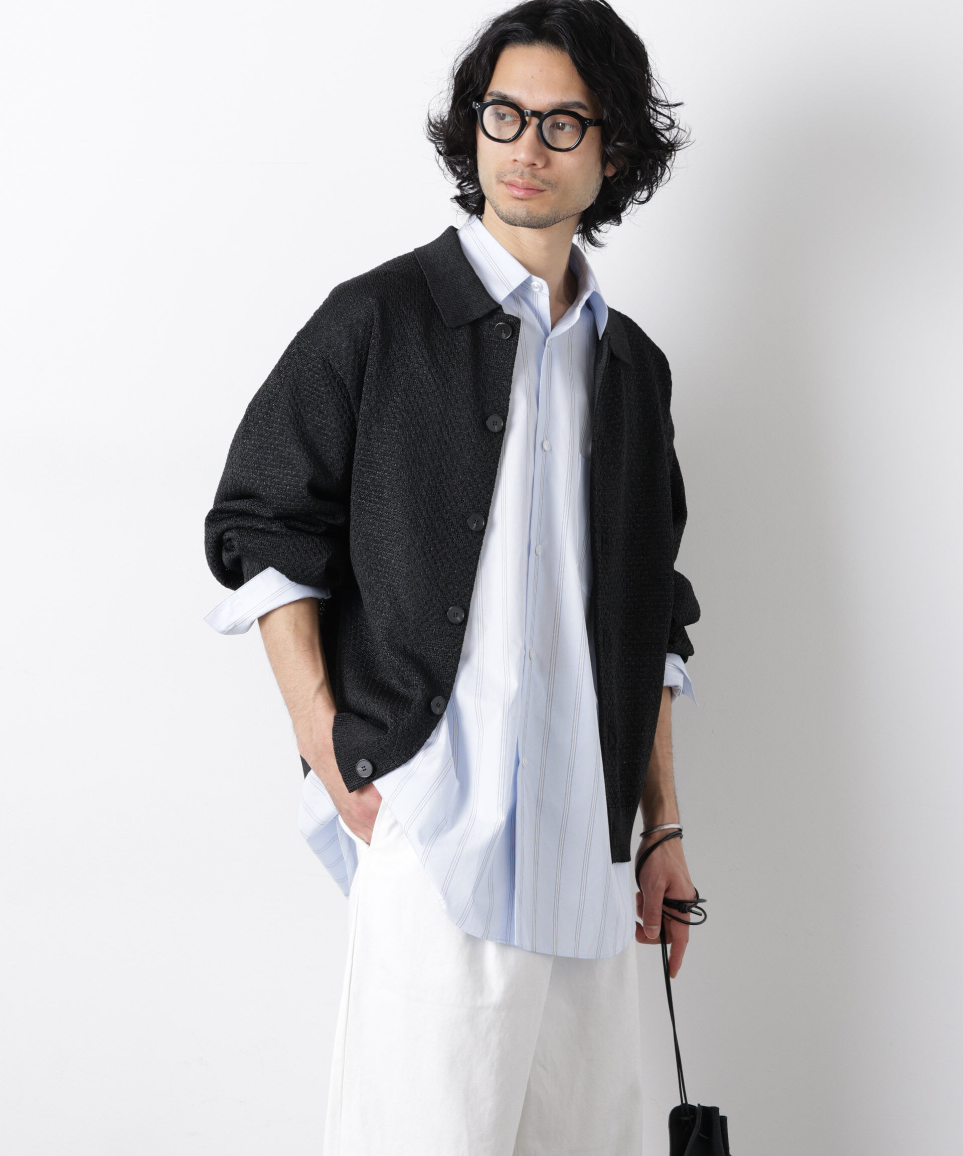 nano･universe「ギマポロカラーニットジャケット」|ニット・セーター|