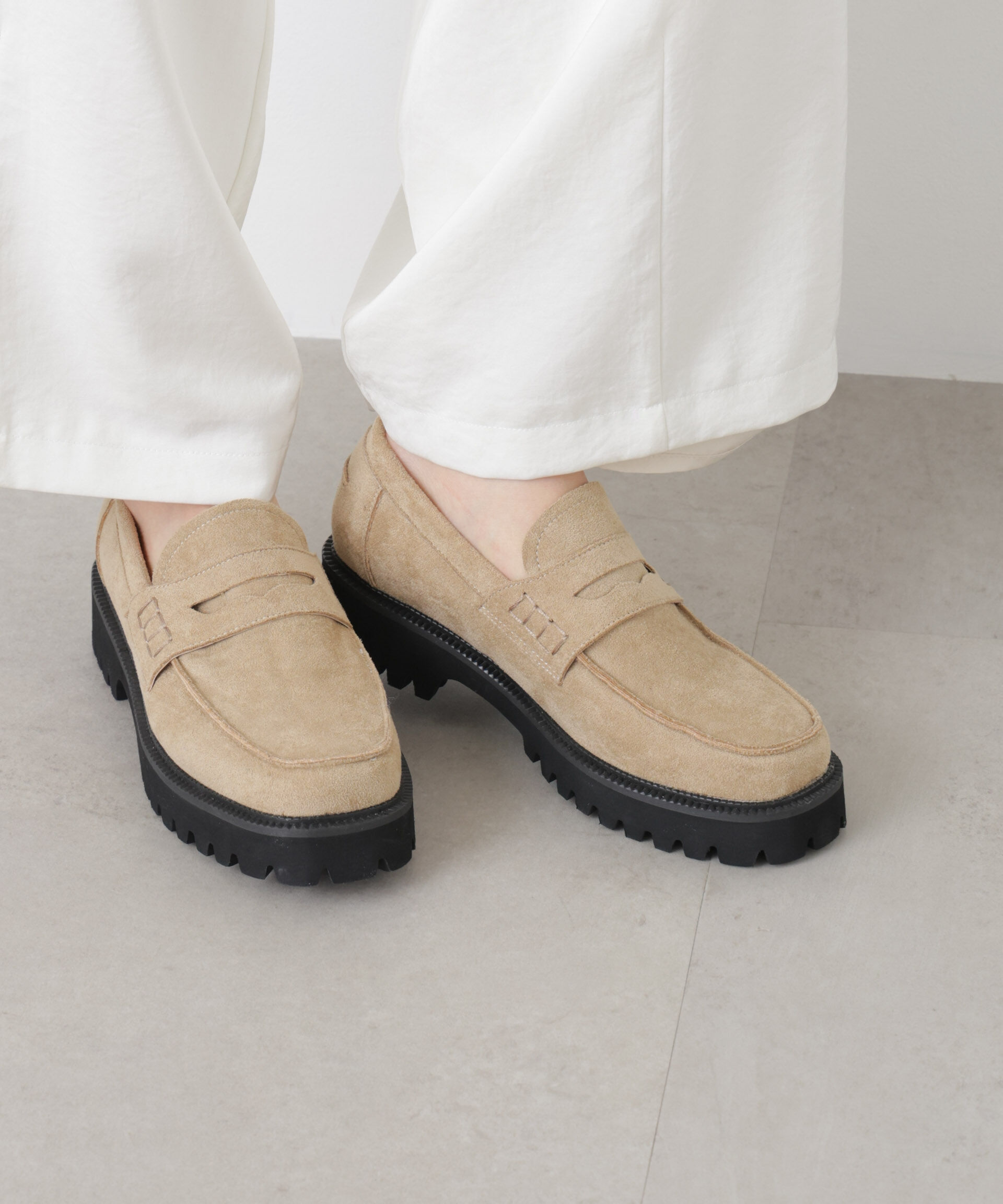 nano･universe「プラットフォームローファー」|ビジネス・ドレスシューズ|ベージュ