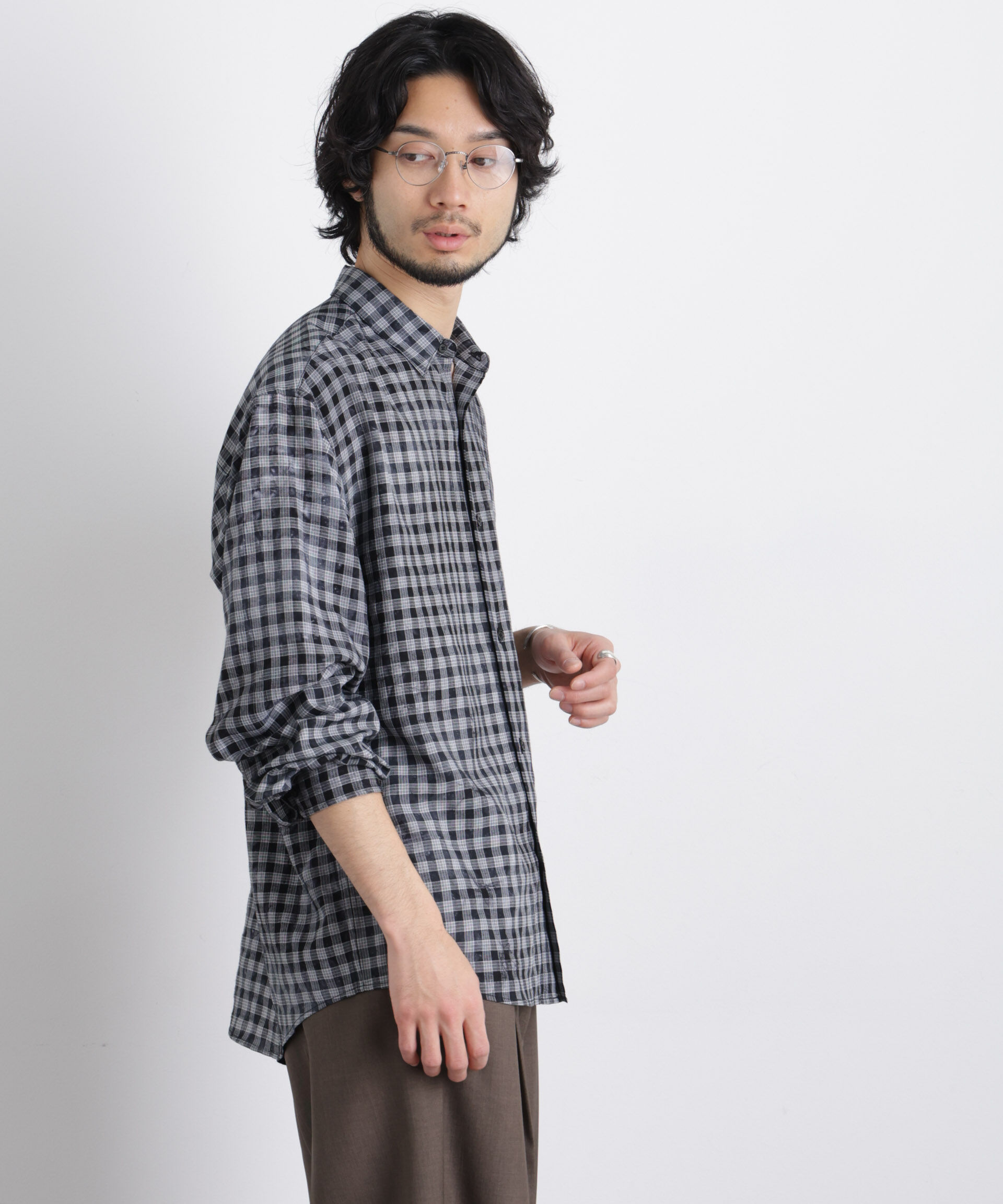 nano･universe「ケミカルフィニッシュチェック オーバーシャツ」|シャツ・ブラウス|