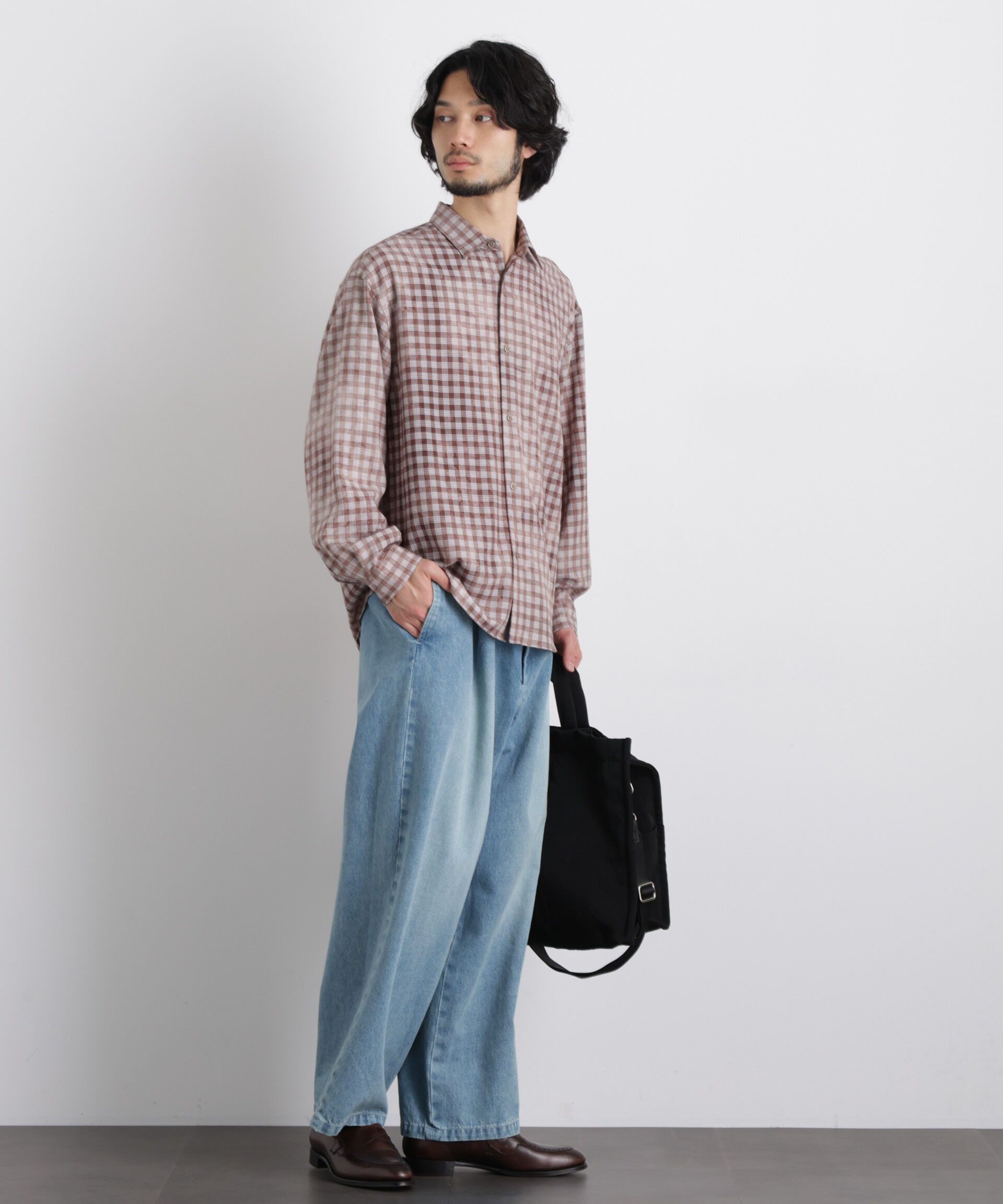 nano･universe「ケミカルフィニッシュチェック オーバーシャツ」|シャツ・ブラウス|