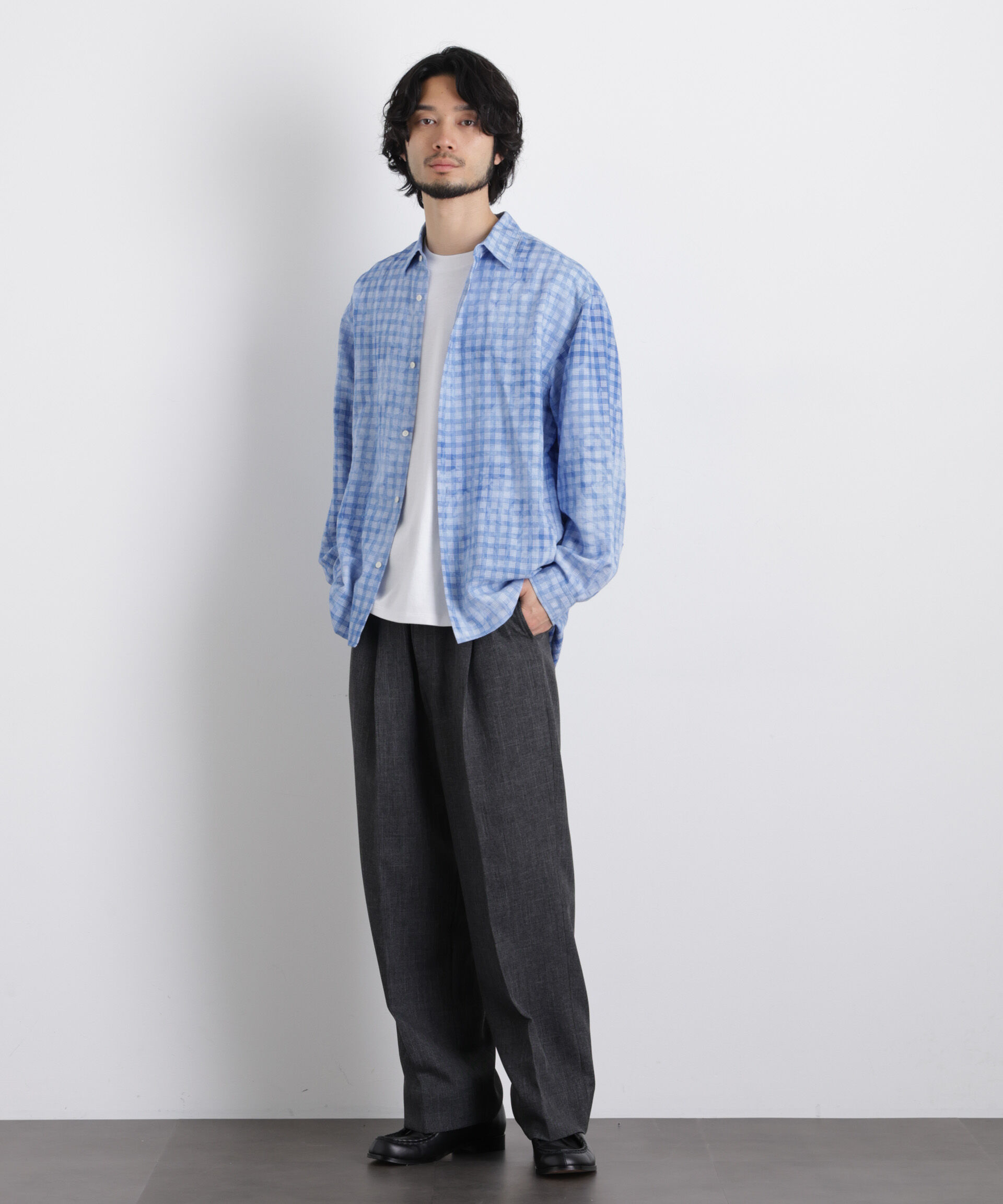 nano･universe「ケミカルフィニッシュチェック オーバーシャツ」|シャツ・ブラウス|