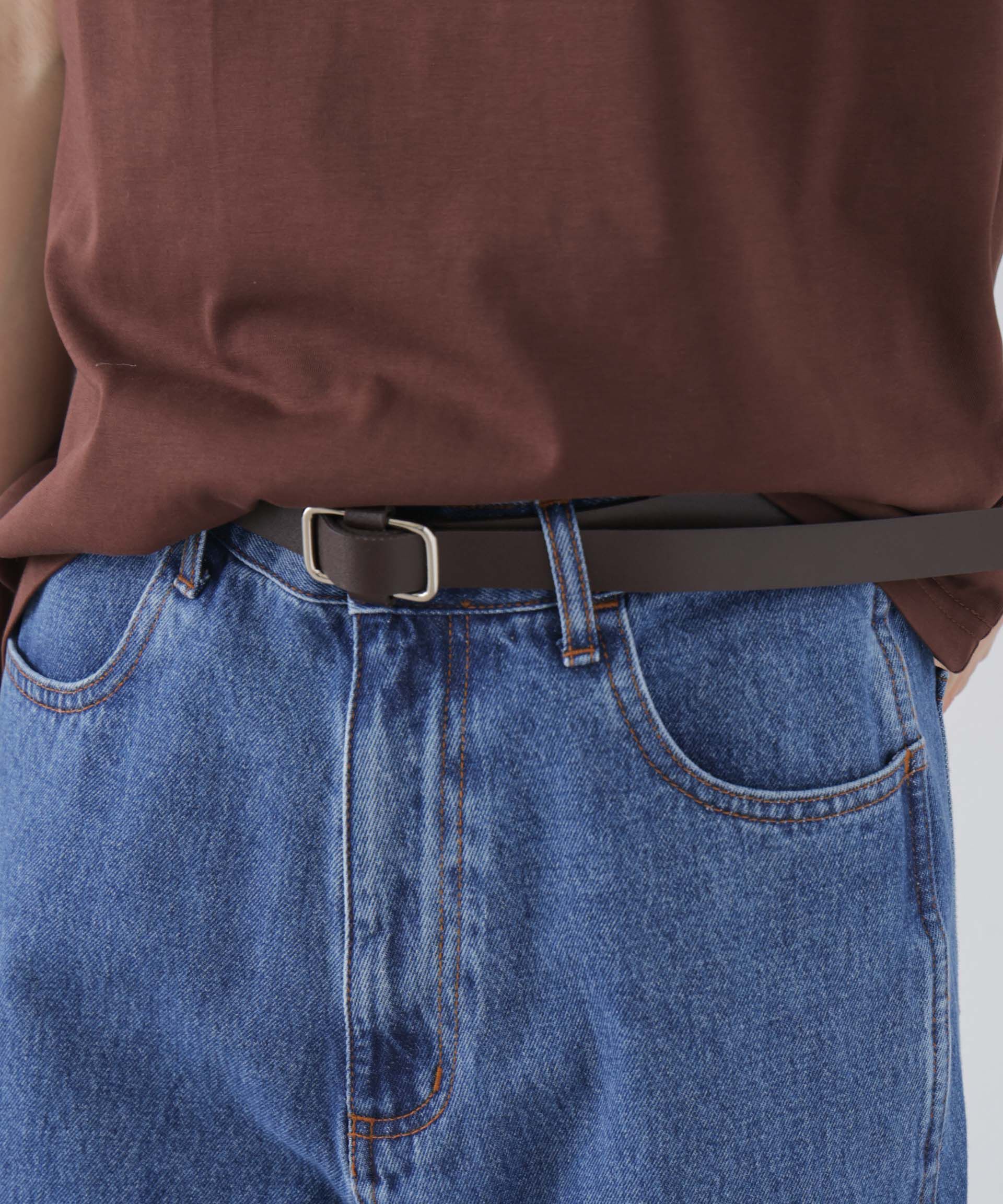 nano･universe「無段階調整 スクエア型バックル2cm幅ベルト」|ベルト|ブラウン