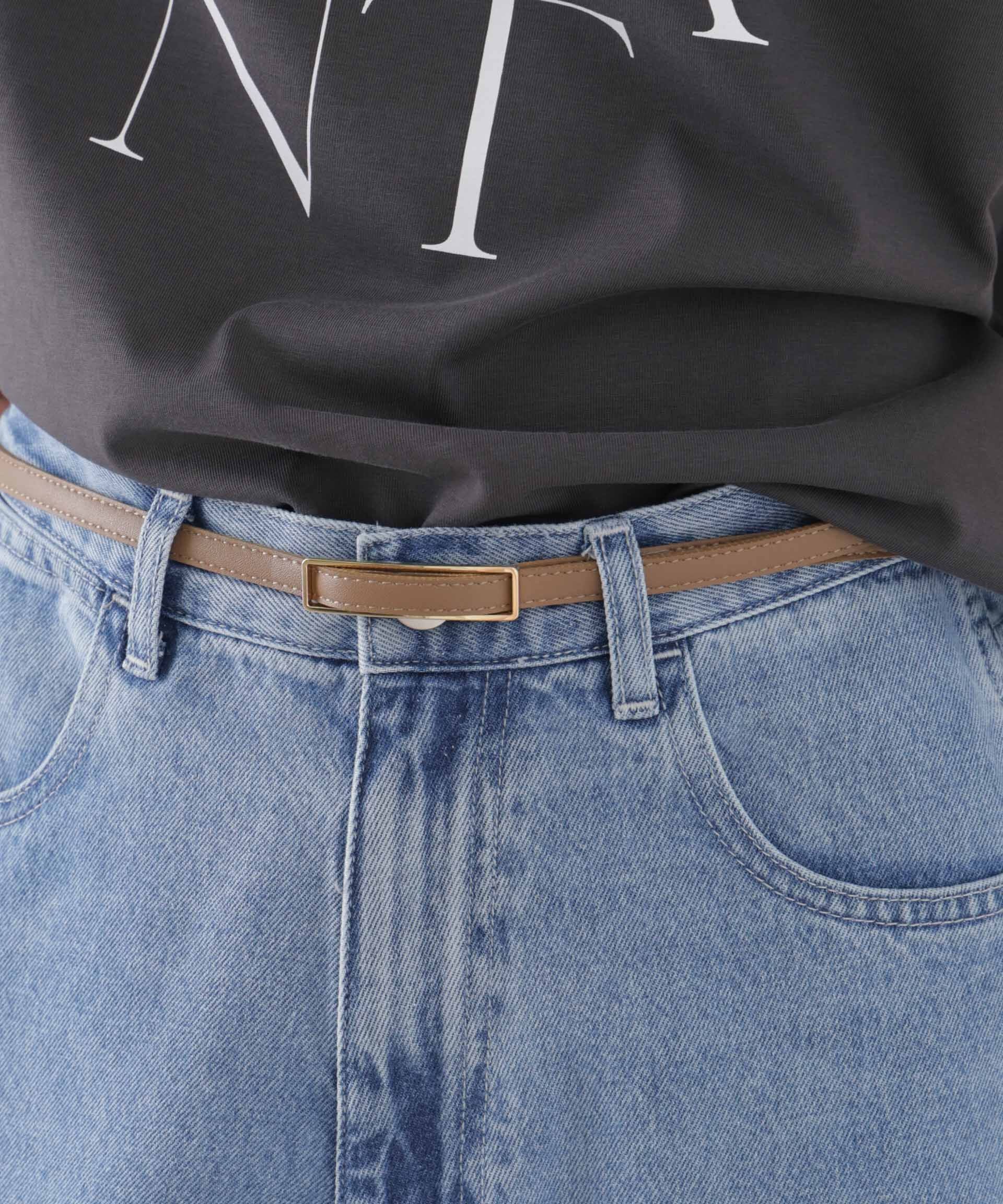 nano･universe「無段階調整 レクタングル型バックルベルト」|ベルト|ベージュ