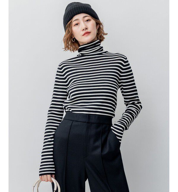 23区「【洗える】ウーステッドウール タートルネック ニット」|ニット・セーター|ﾌﾞﾗｯｸ&times;ｵ