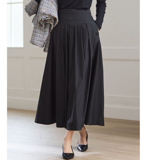 23区「【撥水加工/洗える】ブライトタフタ タック スカート」|スカート|ブラック系