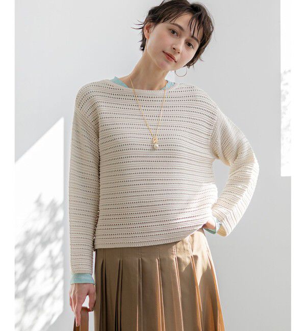 23区「コットンギマ ボートネック ニット」|ニット・セーター|ベージュ系