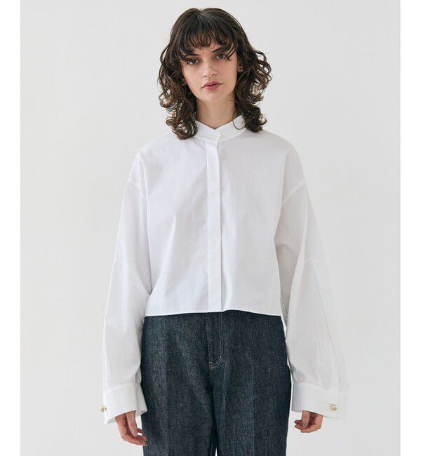 BEIGE,「【洗える】MAGNOLIA / ゴールド釦コットンショート丈ブラウス」|シャツ・ブラウス|White