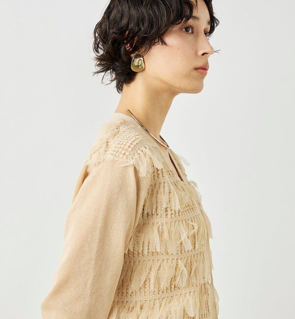 NOLLEY'S「《手洗い可能》チュールフリンジVネックカーディガン」|カーディガン|