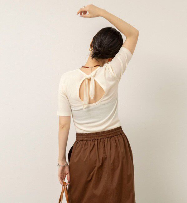 MAQWEL「【MAQWEL/マクウェル】ウォッシャブルバックリボン五分袖プルオーバー」|Tシャツ・カットソー|キナリ