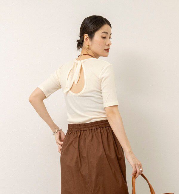 MAQWEL「【MAQWEL/マクウェル】ウォッシャブルバックリボン五分袖プルオーバー」|Tシャツ・カットソー|