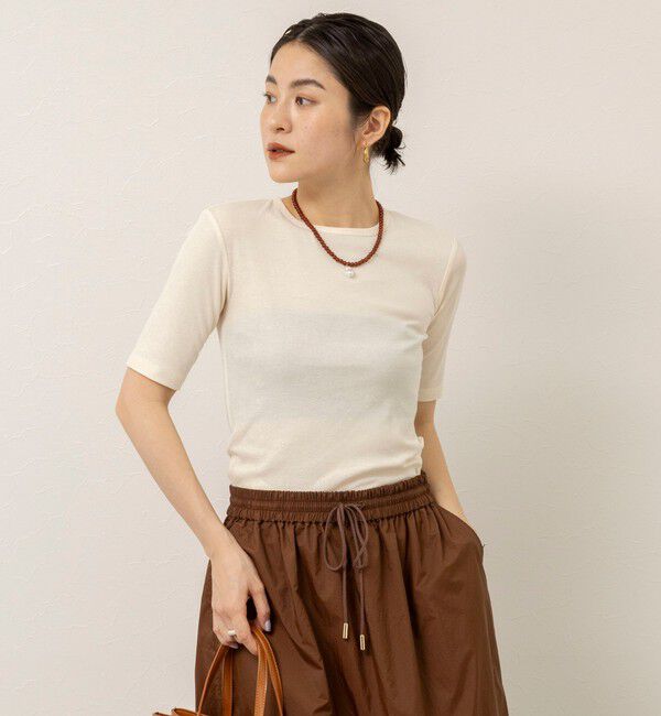 MAQWEL「【MAQWEL/マクウェル】ウォッシャブルバックリボン五分袖プルオーバー」|Tシャツ・カットソー|