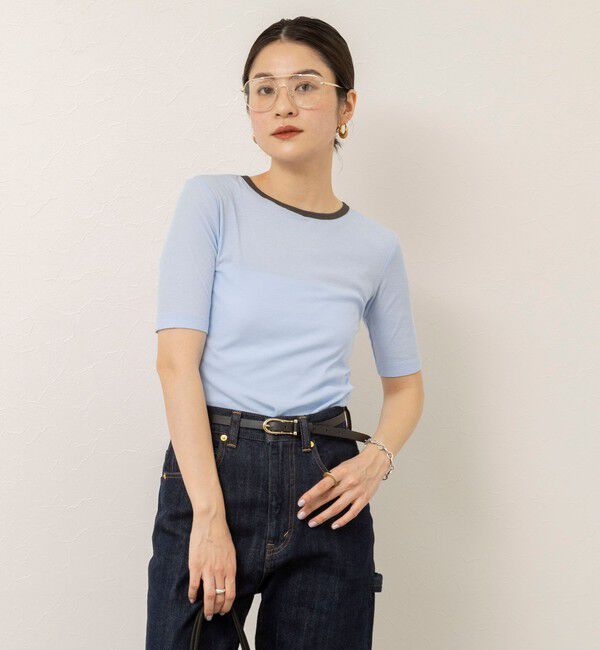 MAQWEL「【MAQWEL/マクウェル】ウォッシャブルバックリボン五分袖プルオーバー」|Tシャツ・カットソー|サックス