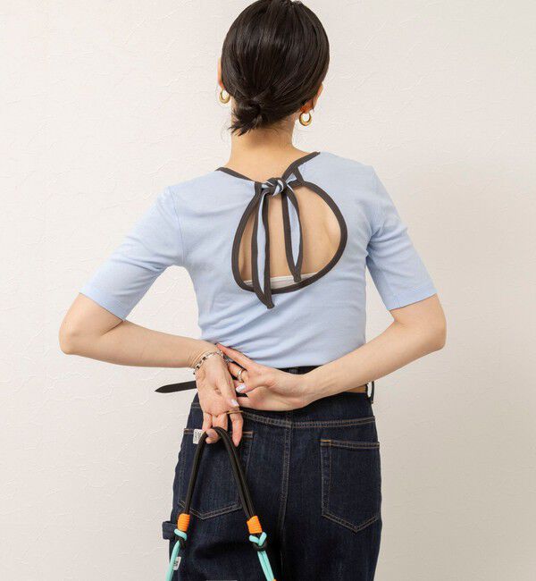 MAQWEL「【MAQWEL/マクウェル】ウォッシャブルバックリボン五分袖プルオーバー」|Tシャツ・カットソー|