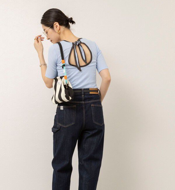 MAQWEL「【MAQWEL/マクウェル】ウォッシャブルバックリボン五分袖プルオーバー」|Tシャツ・カットソー|