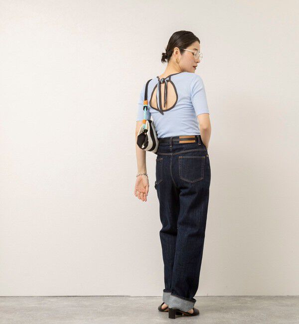 MAQWEL「【MAQWEL/マクウェル】ウォッシャブルバックリボン五分袖プルオーバー」|Tシャツ・カットソー|