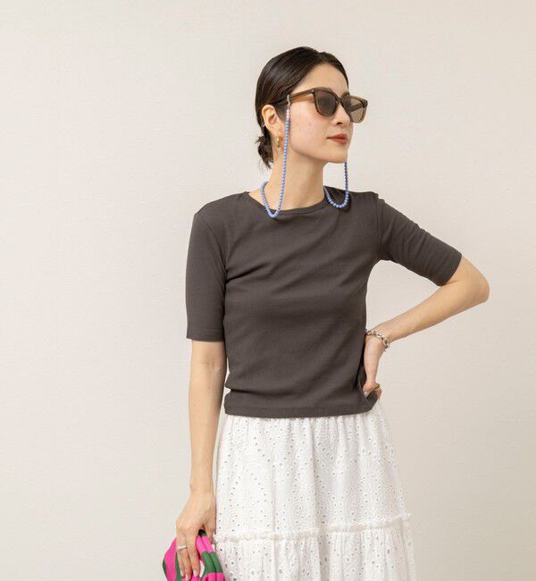 MAQWEL「【MAQWEL/マクウェル】ウォッシャブルバックリボン五分袖プルオーバー」|Tシャツ・カットソー|