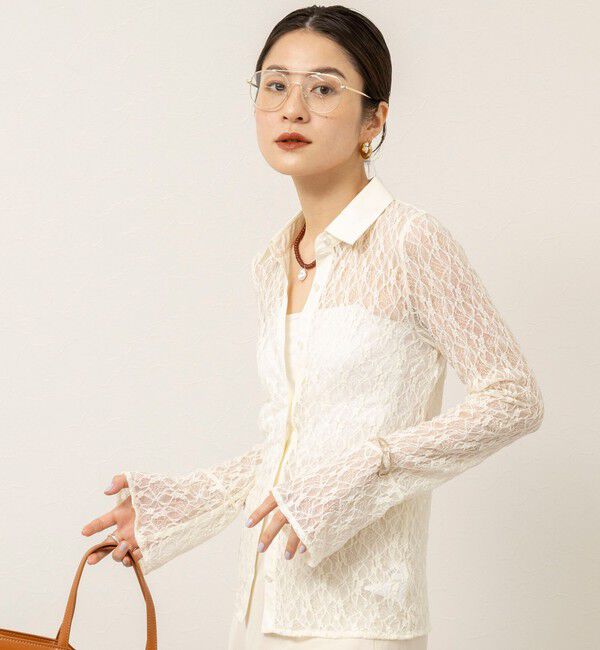 MAQWEL「【MAQWEL/マクウェル】ウォッシャブルストレッチレースシャツ」|シャツ・ブラウス|オフホワイト