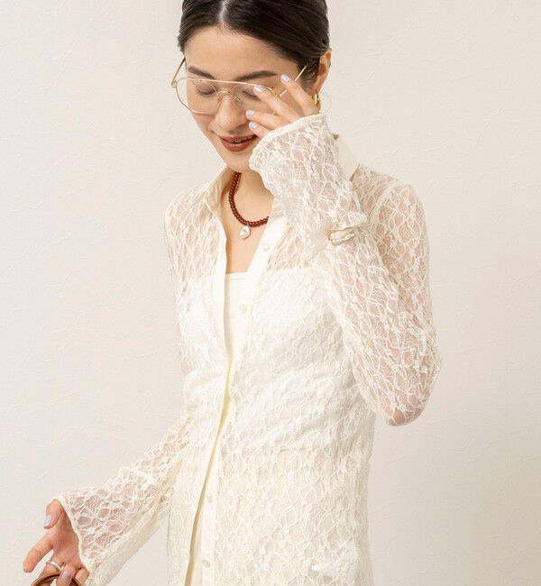 MAQWEL「【MAQWEL/マクウェル】ウォッシャブルストレッチレースシャツ」|シャツ・ブラウス|