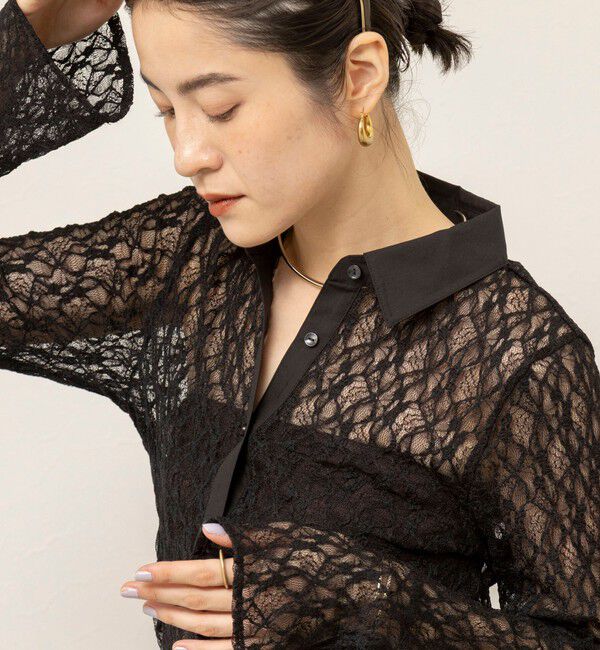 MAQWEL「【MAQWEL/マクウェル】ウォッシャブルストレッチレースシャツ」|シャツ・ブラウス|