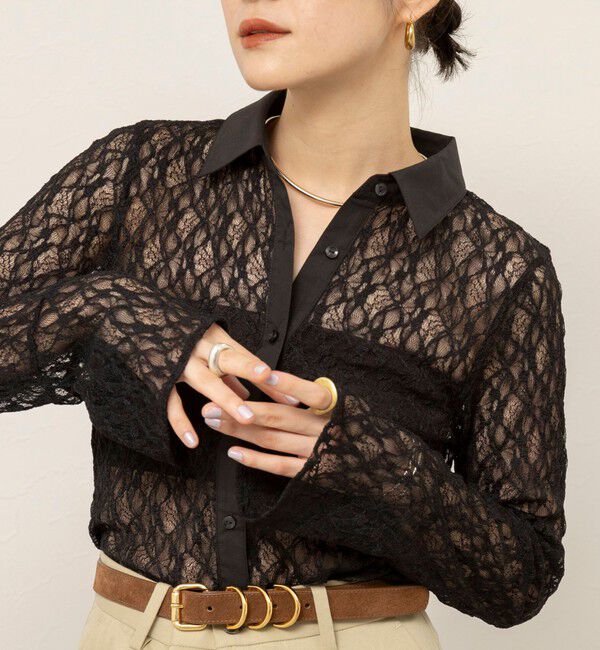 MAQWEL「【MAQWEL/マクウェル】ウォッシャブルストレッチレースシャツ」|シャツ・ブラウス|