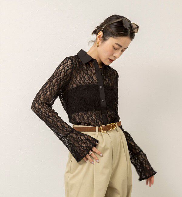 MAQWEL「【MAQWEL/マクウェル】ウォッシャブルストレッチレースシャツ」|シャツ・ブラウス|