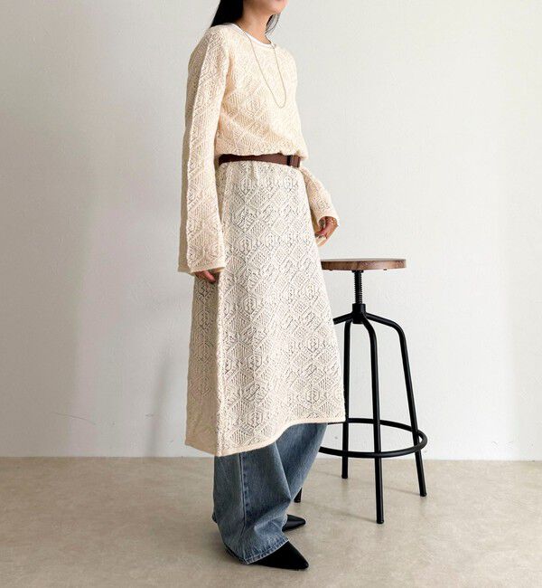 fredy emue「モヘヤ混透かし柄ベルスリーブワンピース」|ワンピース|