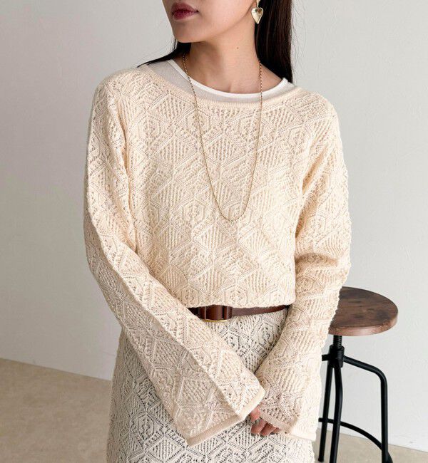 fredy emue「モヘヤ混透かし柄ベルスリーブワンピース」|ワンピース|