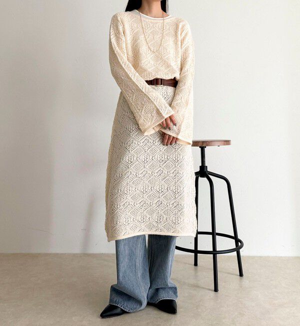 fredy emue「モヘヤ混透かし柄ベルスリーブワンピース」|ワンピース|