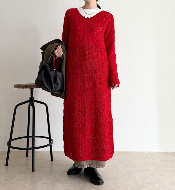 fredy emue「モヘヤ混透かし柄ベルスリーブワンピース」|ワンピース|