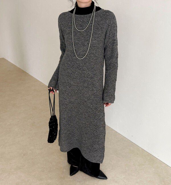 fredy emue「モヘヤ混透かし柄ベルスリーブワンピース」|ワンピース|