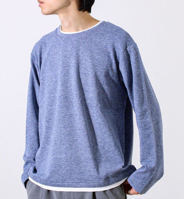 GLOSTER「【もちもち素材】ストレッチサカリバ起毛フェイクレイヤードプルオーバー」|Tシャツ・カットソー|グレイッシュブルー