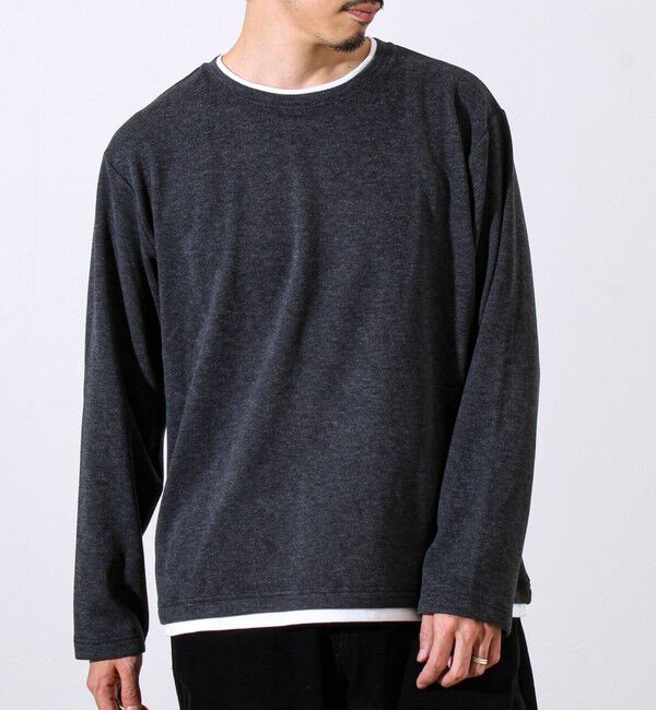 GLOSTER「【もちもち素材】ストレッチサカリバ起毛フェイクレイヤードプルオーバー」|Tシャツ・カットソー|チャコールグレー