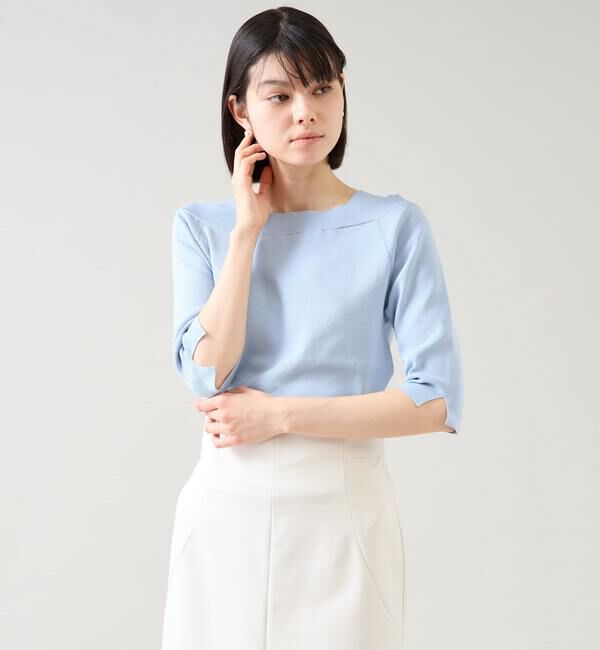 TIARA「デザインボートネックニット」|ニット・セーター|ブルー