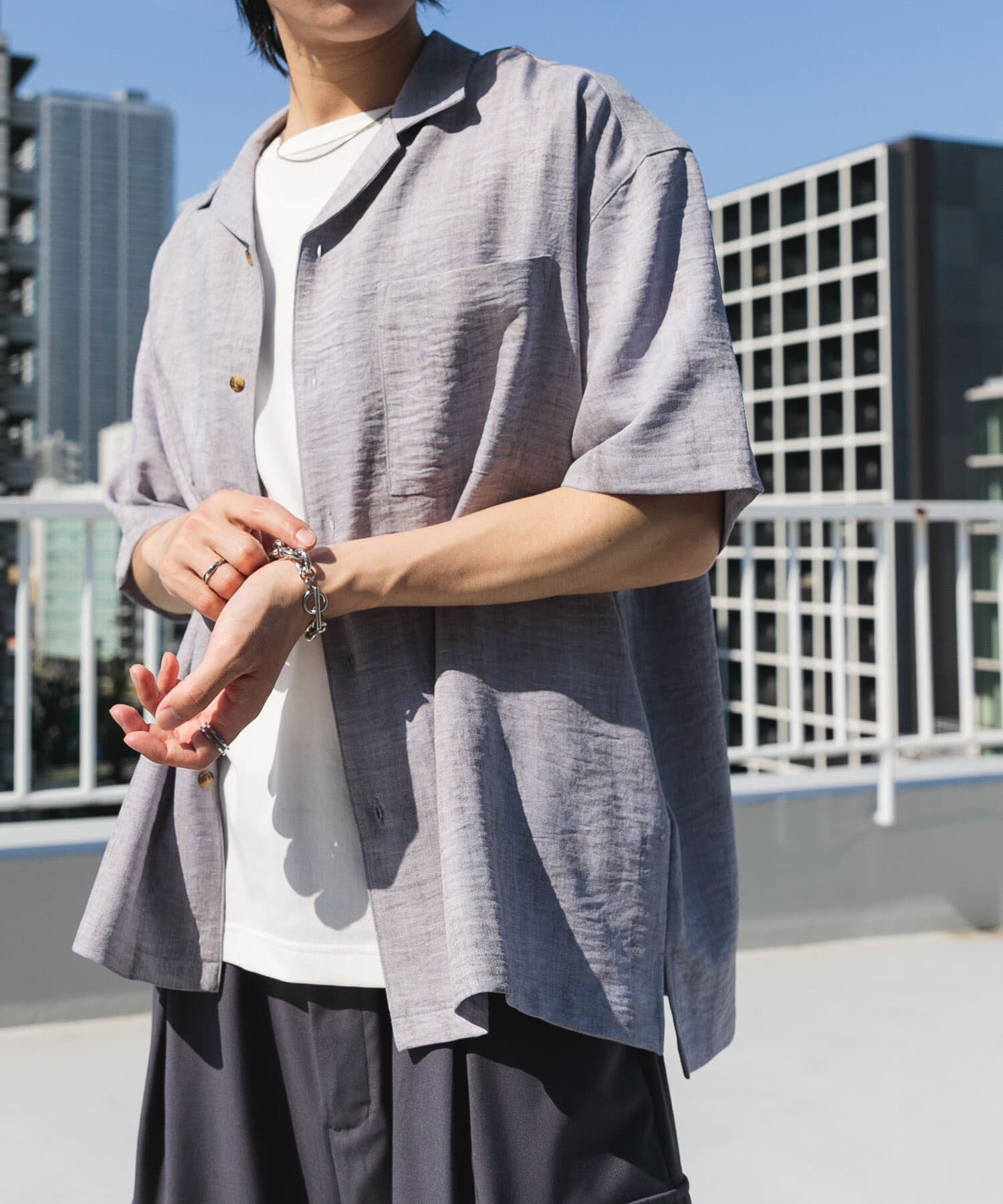 SENSE OF PLACE by URBAN RESEARCH「マーブルオープンカラーショートスリーブシャツ」|シャツ・ブラウス|グレー