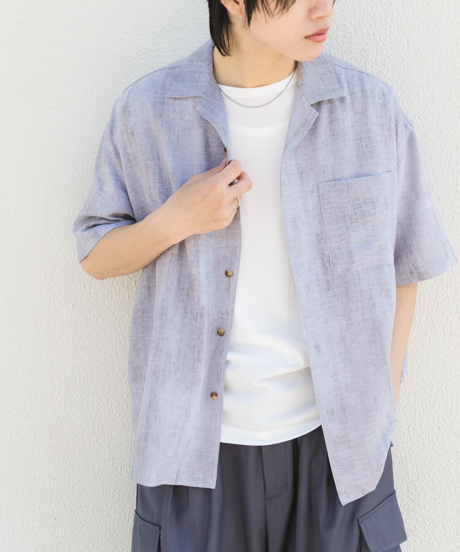 SENSE OF PLACE by URBAN RESEARCH「マーブルオープンカラーショートスリーブシャツ」|シャツ・ブラウス|