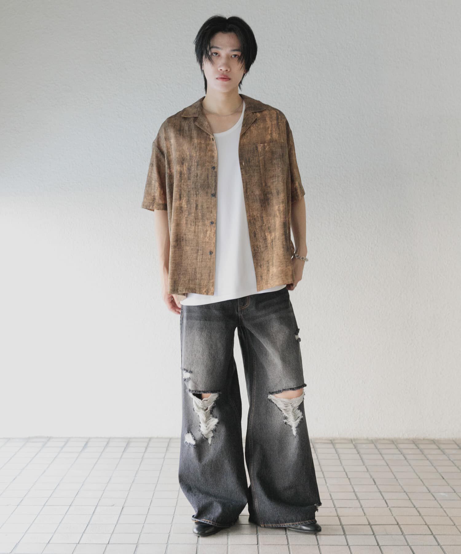 SENSE OF PLACE by URBAN RESEARCH「マーブルオープンカラーショートスリーブシャツ」|シャツ・ブラウス|