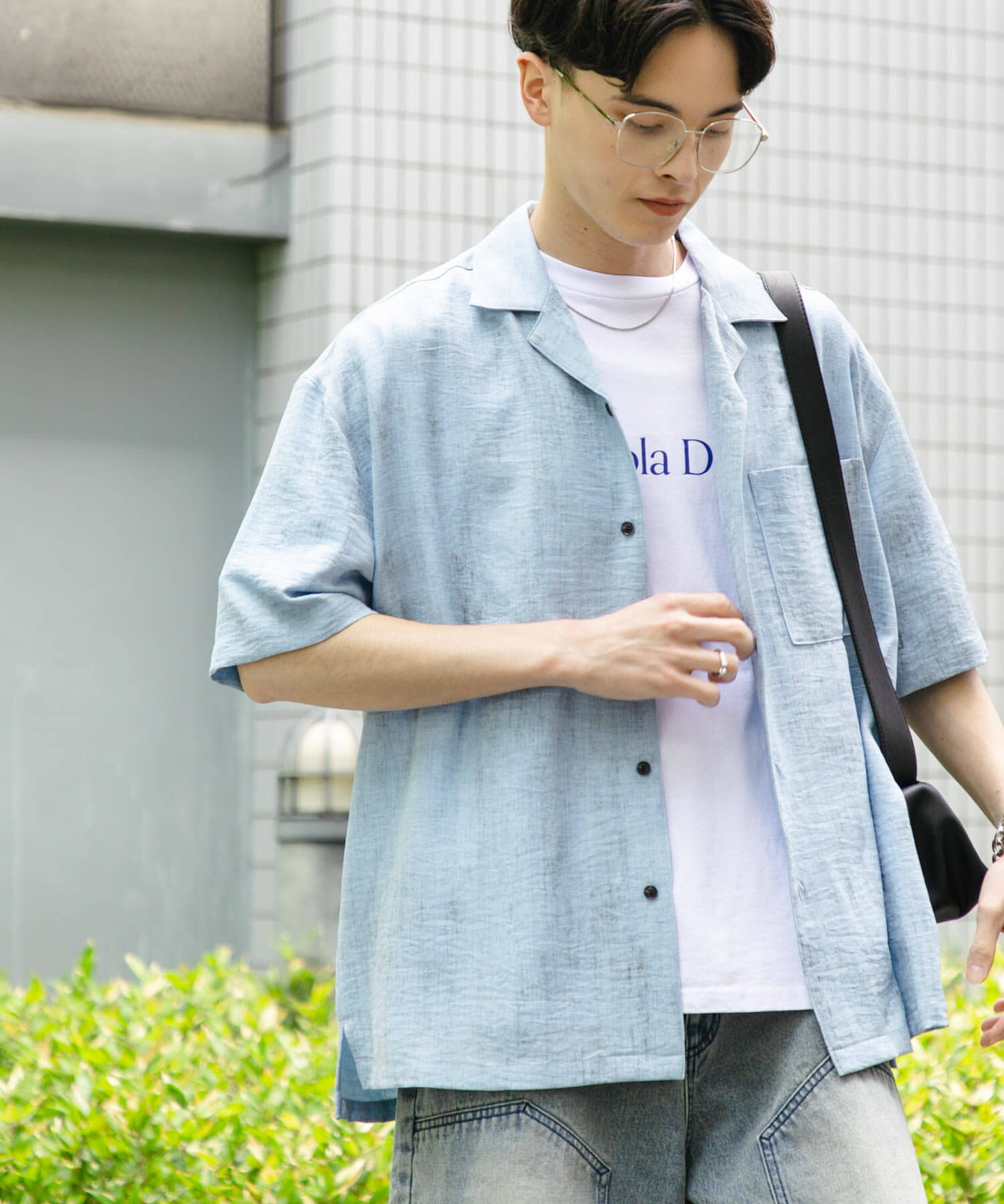 SENSE OF PLACE by URBAN RESEARCH「マーブルオープンカラーショートスリーブシャツ」|シャツ・ブラウス|ブルー