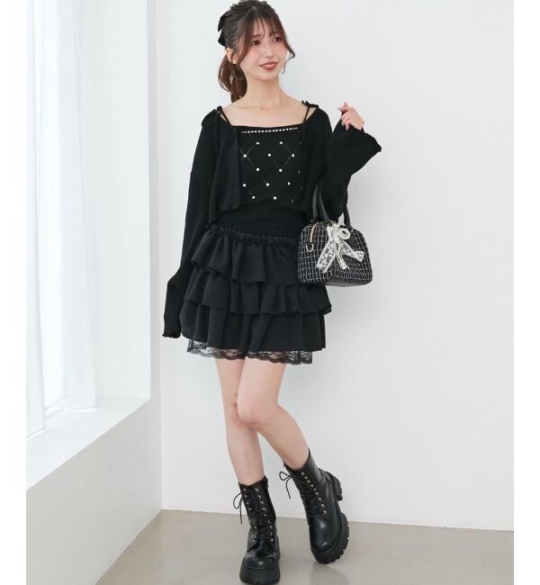  「ウエストリブ裾レースフリルミニスカート」|スカート|