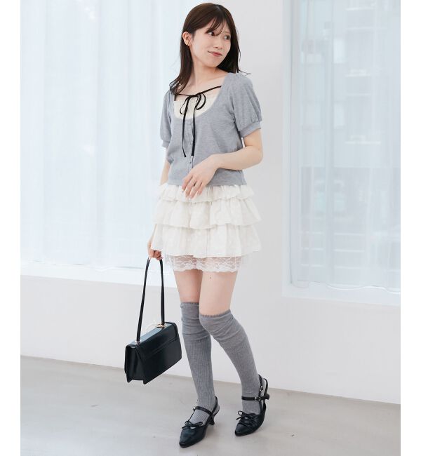  「ウエストリブ裾レースフリルミニスカート」|スカート|