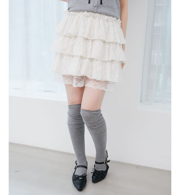  「ウエストリブ裾レースフリルミニスカート」|スカート|