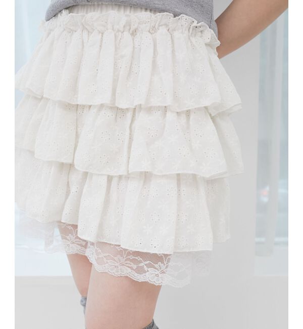  「ウエストリブ裾レースフリルミニスカート」|スカート|