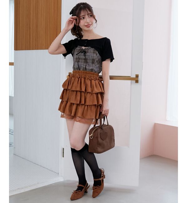  「ウエストリブ裾レースフリルミニスカート」|スカート|