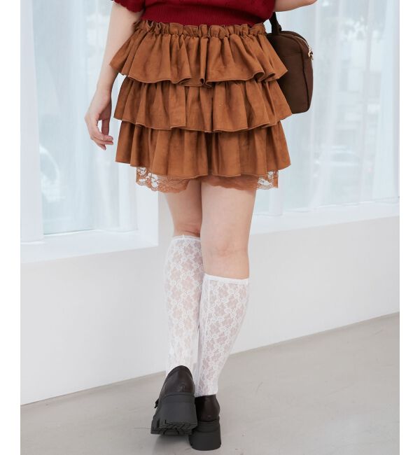  「ウエストリブ裾レースフリルミニスカート」|スカート|