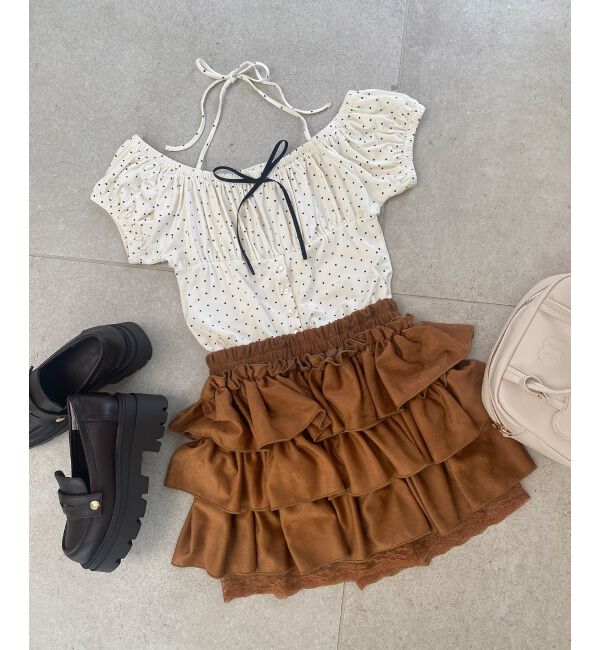  「ウエストリブ裾レースフリルミニスカート」|スカート|