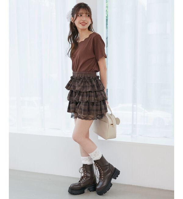  「ウエストリブ裾レースフリルミニスカート」|スカート|