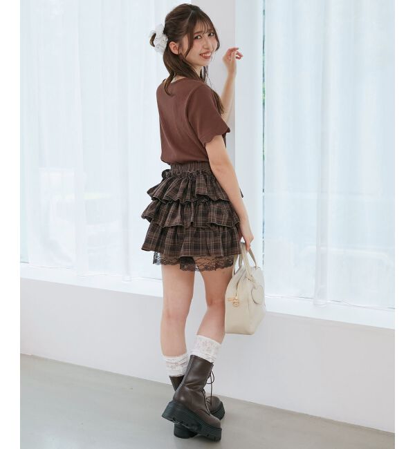  「ウエストリブ裾レースフリルミニスカート」|スカート|