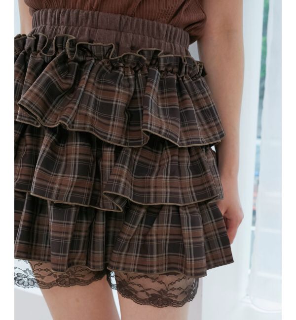  「ウエストリブ裾レースフリルミニスカート」|スカート|