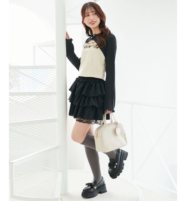  「ウエストリブ裾レースフリルミニスカート」|スカート|